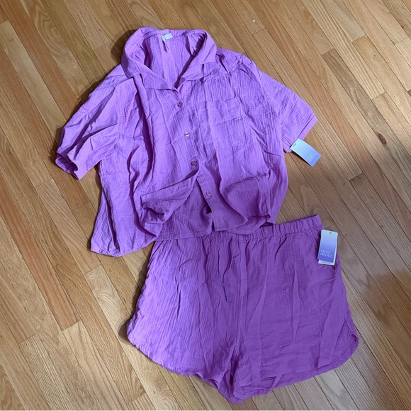 Stars Above NWT❗️BUNDLE SET❗️2 Piece Cotton Guaze button down shirt short set - Picture 2 of 8